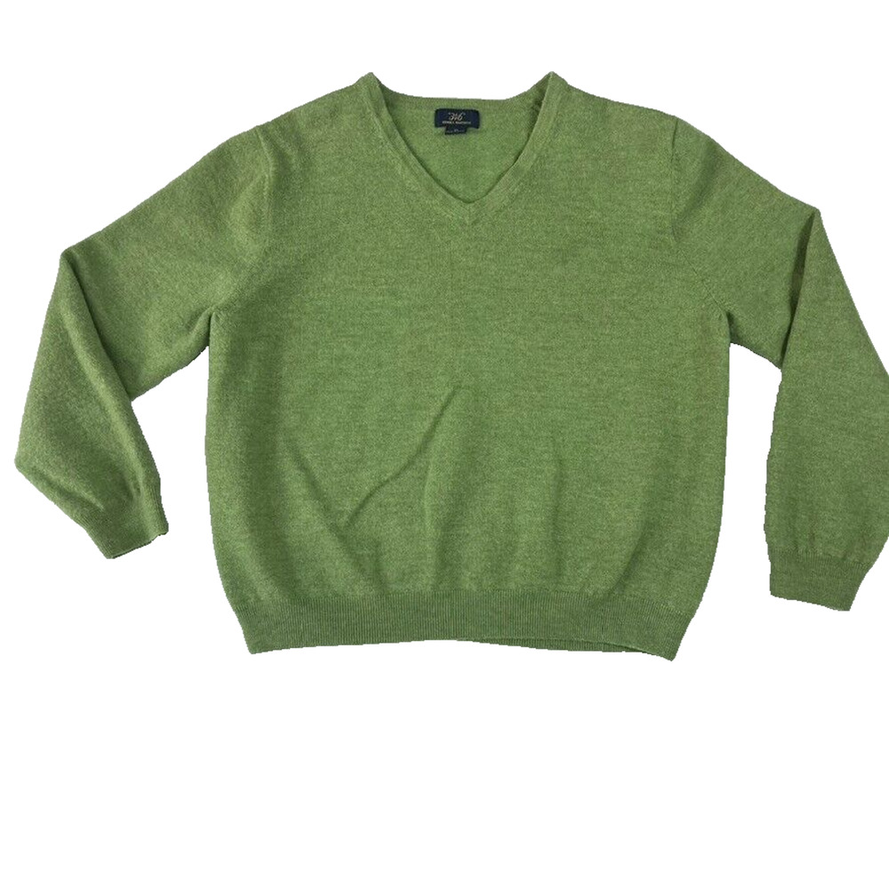 Brooks Brothers 346 Sweater Mens XL Green Stretch Merino Wool V Neck Pullover